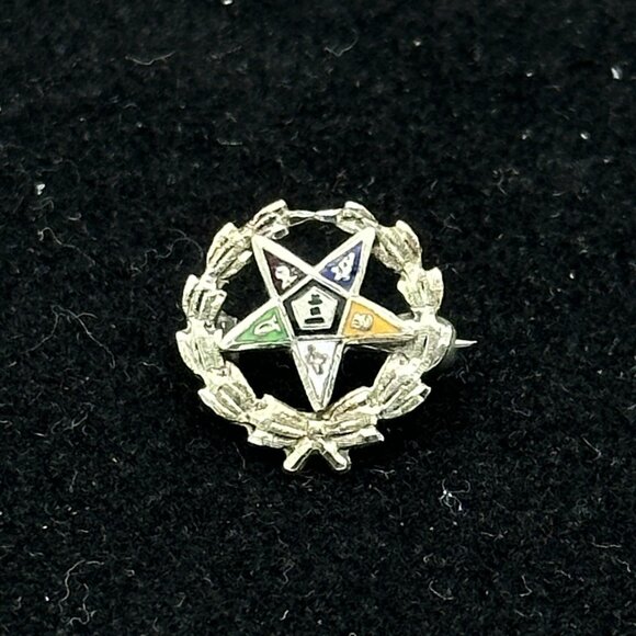 MASONIC 18K white gold Order of the Eastern Star brooch - .5" laurel wreath pin - Picture 1 of 4